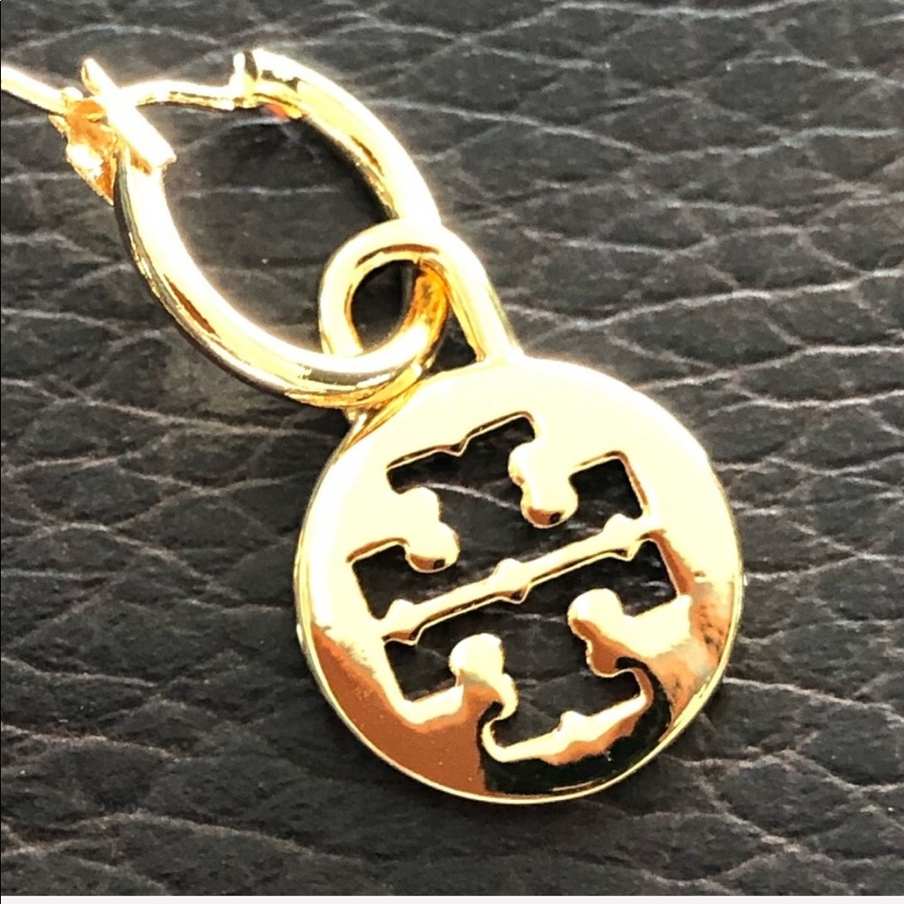 Tory Burch Logo Charm Hoop Earrings - Picture 3 of 4